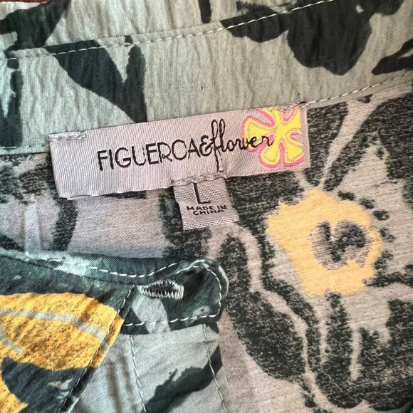 Figuerao & Flower Womens Long Sleeve Floral Button-Up Midi Dress Green/Yellow Si - Picture 3 of 11